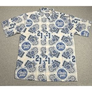 South Pole Shirt Mens Large All Star Champions All Over Print Loop Collar Retro